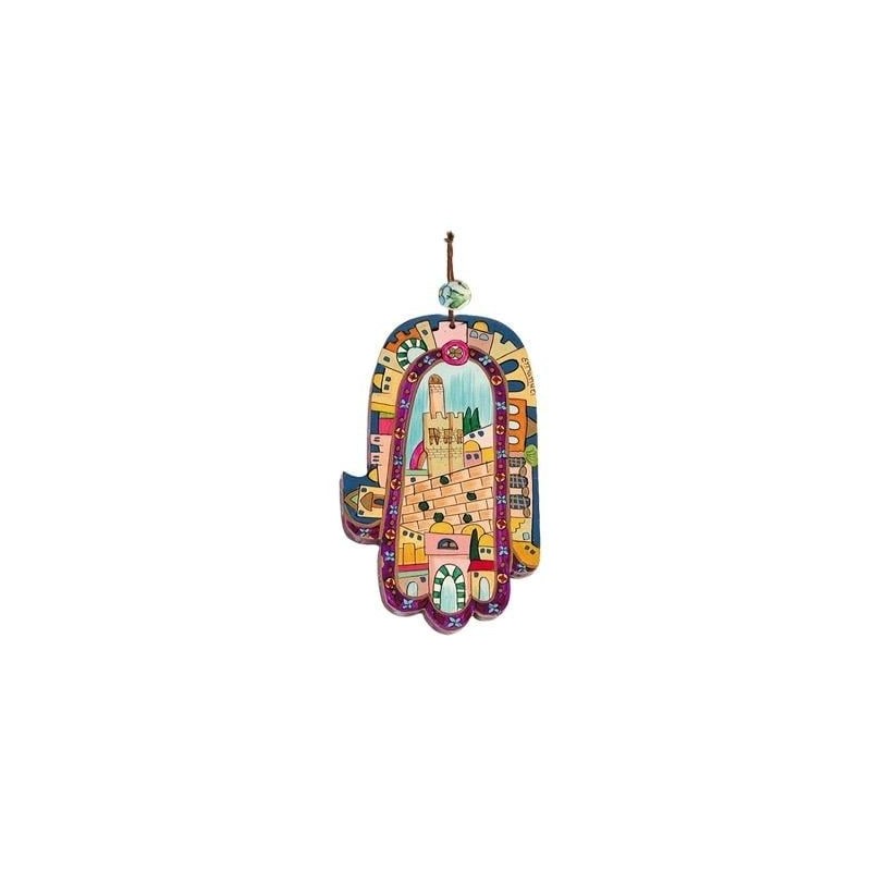 Yair Emanuel Large Wood Painted Hamsa - Old Jerusalem